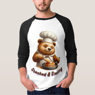 Stacked & Smiling Chef Bear Cooking Pancakes T-Shirt