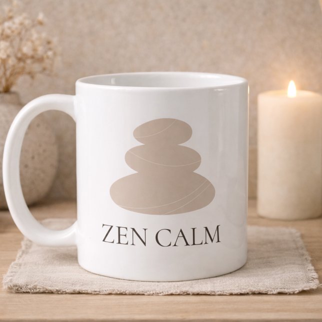Stacked Stone Calm Classic Mug, 11 oz Coffee Mug (White ceramic design with stacked stone icon and refined Zen Calm lettering.)