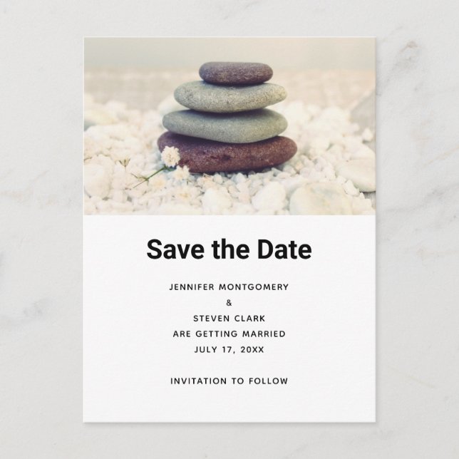 Stacked Stones Meditative Cairn Announcement Postcard (Front)