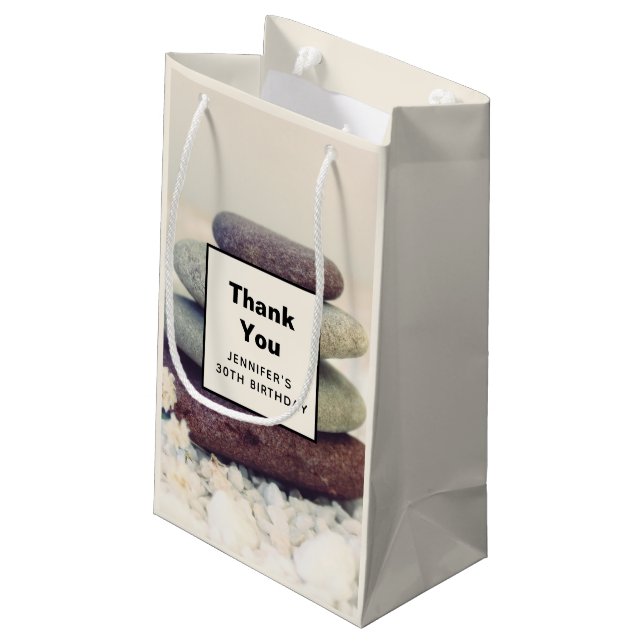 Stacked Stones Meditative Cairn Birthday Thank You Small Gift Bag (Back Angled)