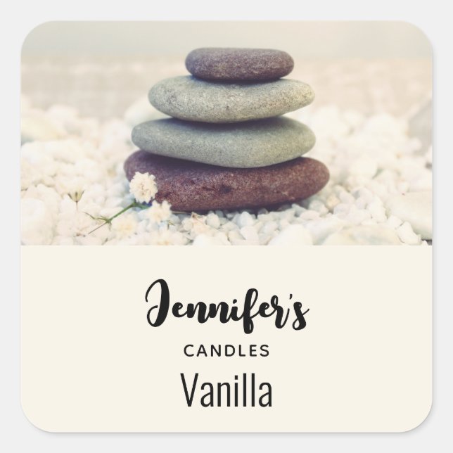Stacked Stones Meditative Cairn Candle Business Square Sticker (Front)