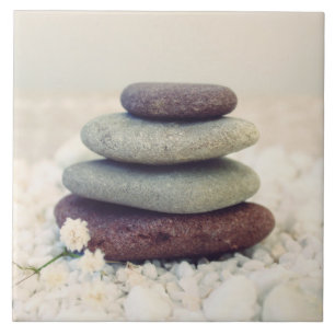Stacked Stones Meditative Cairn Ceramic Tile