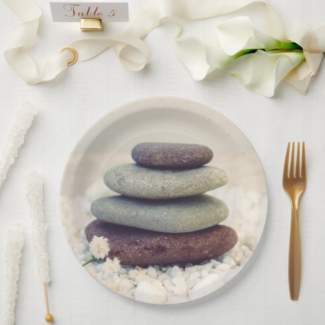 Stacked Stones Meditative Cairn Paper Plate (Wedding)