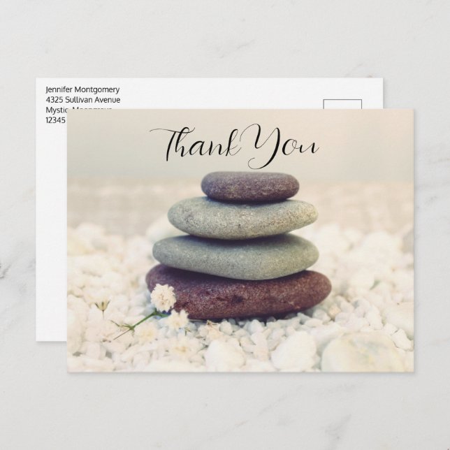 Stacked Stones Meditative Cairn Thank You Postcard (Front/Back)
