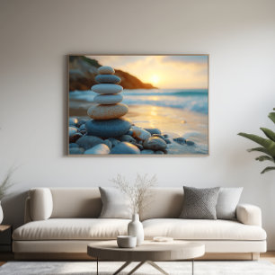 Stacked Stones Sunrise - Zen Wall Tapestry Decor