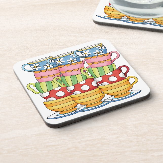 Stacked Teacups Teatime Illustration Coaster (Left Side)