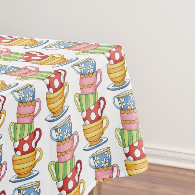 Stacked Teacups Teatime Illustration Tablecloth (In Situ)
