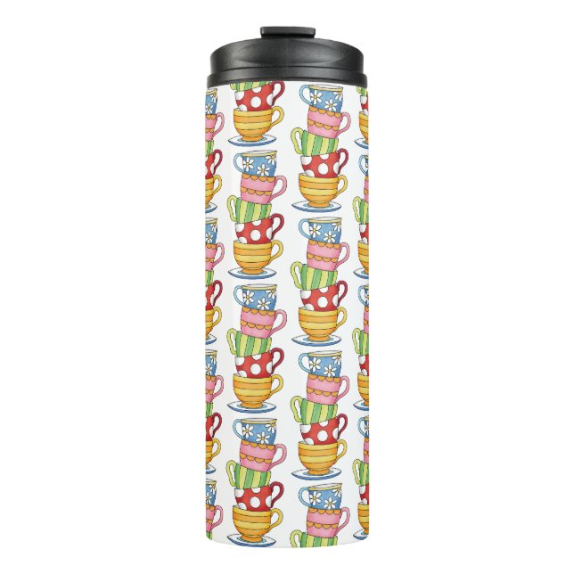 Stacked Teacups Teatime Illustration Thermal Tumbler (Front)