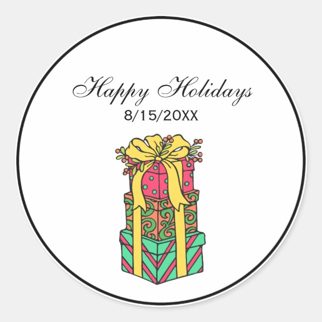 Stacked Wrapped Christmas Presents Xmas Classic Round Sticker (Front)