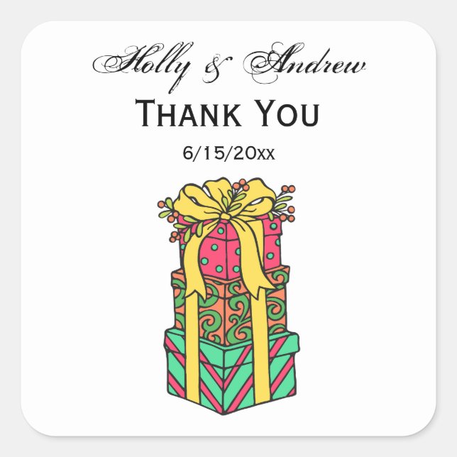 Stacked Wrapped Christmas Presents Xmas Square Sticker (Front)