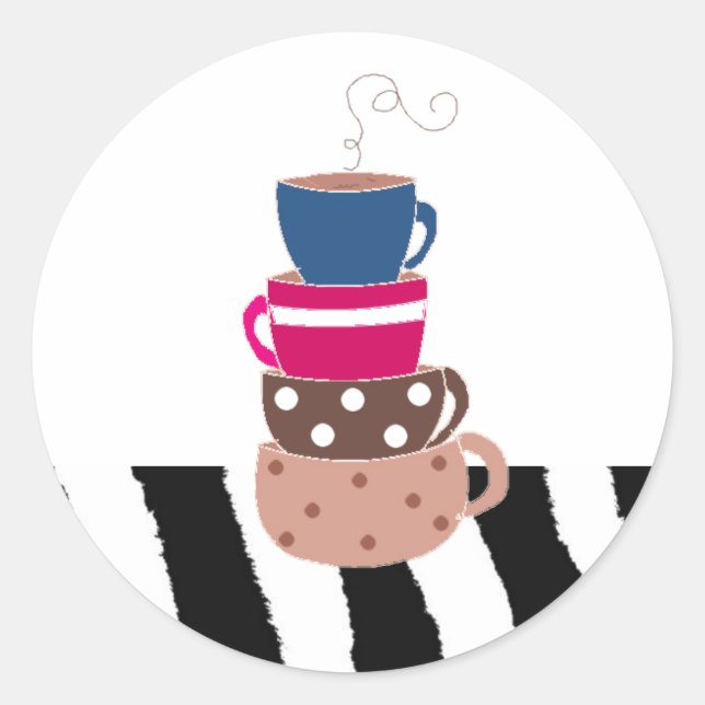 Stacking Coffee Cups Classic Round Sticker (Front)