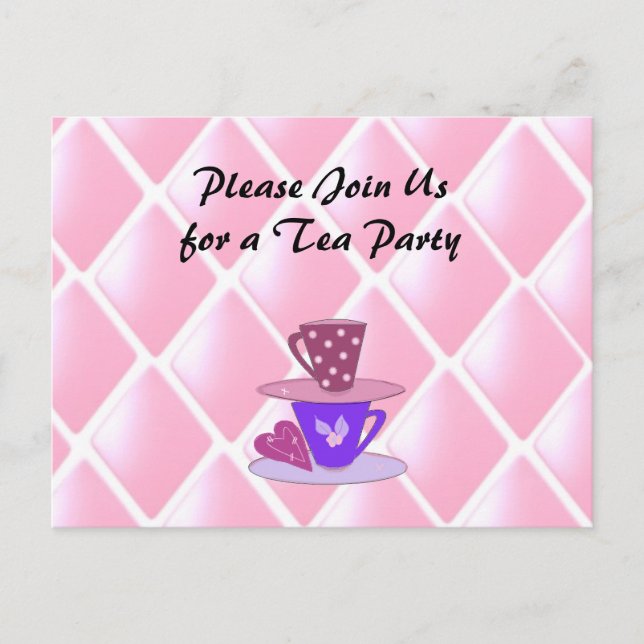 Stacking Teacups Tea Party Invitation Postcard (Front)