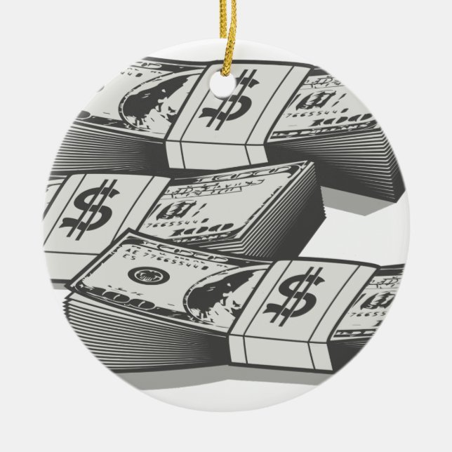 Stacks of Cash Ceramic Ornament (Front)