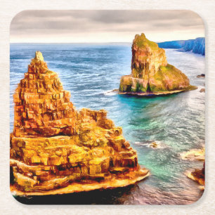 Stacks of duncansby Scotland painting Square Paper Coaster