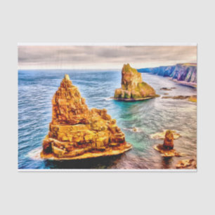Stacks of duncansby Scotland painting Tissue Paper