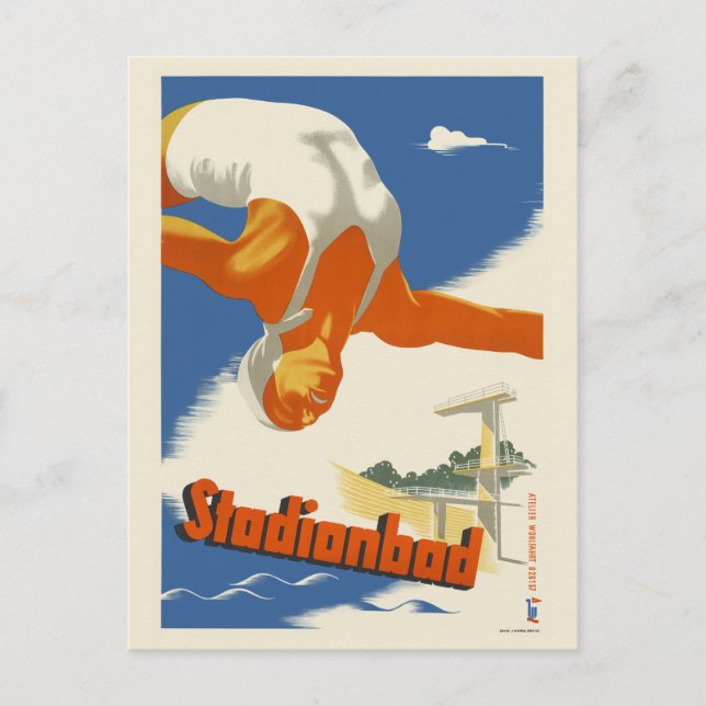 Stadionbad Austria Vintage Poster 1935 Postcard (Front)