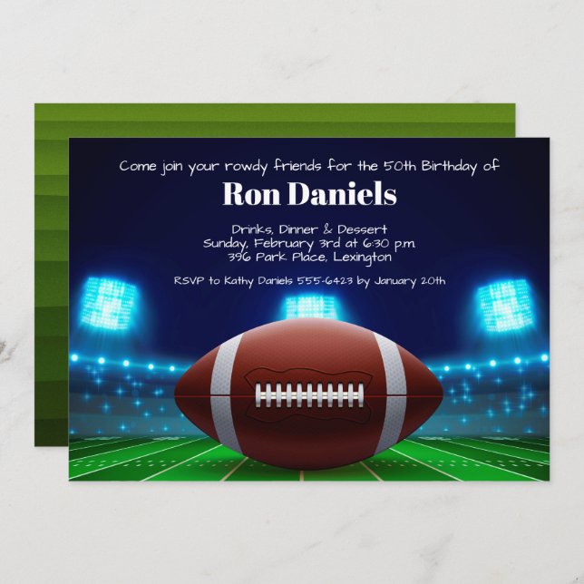 Stadium Lights Football Birthday Invitations (Front/Back)