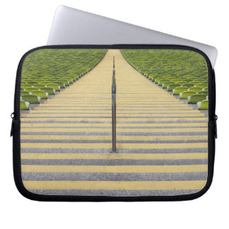 Stadium stairway between rows of green seats laptop sleeve
