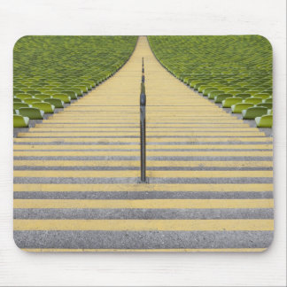 Stadium stairway between rows of green seats mouse pad
