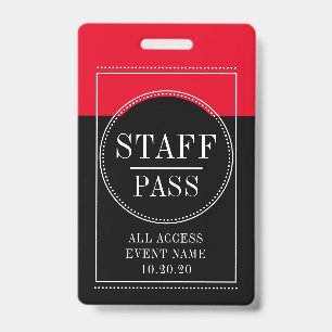 Staff All Access Event Red Black Badge ID Badge