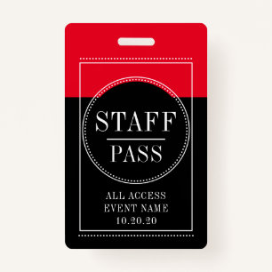 Staff All Access Event Red Black Badge ID Badge