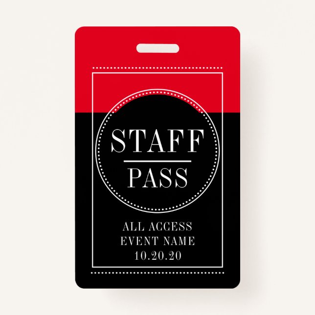 Staff All Access Event Red Black Badge ID Badge (Front)