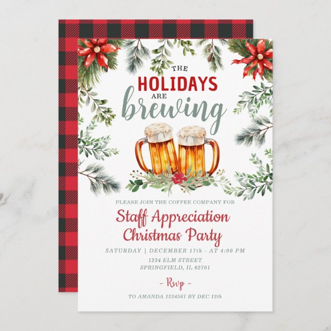 Staff Christmas Party Holidays are Brewing Invitation (Front/Back)