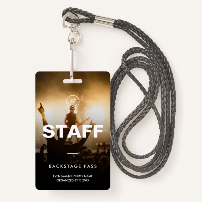 Staff Crew Access Event Concert Music Festival ID Badge (Front with Lanyard)