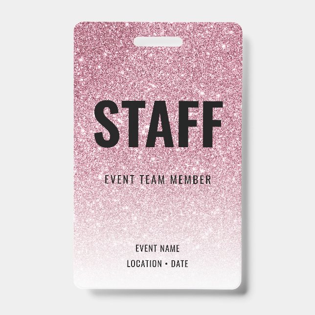 Staff Custom Event or Concert Pink Glitter ID Badge (Front)