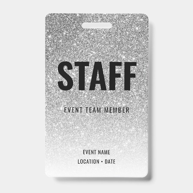 Staff Custom Event or Concert Silver Glitter ID Badge (Front)