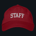 Staff Embroidered Baseball Hat / Cap - Red<br><div class="desc">Red Staff Hat from Called :: Fully customisable unisex baseball hat / baseball cap embroidered with name Staff.  Shown is white embroidery on a red baseball hat.  Other hat colours and styles available.</div>