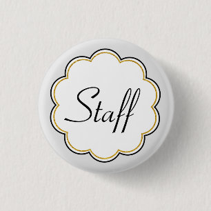 Staff Identification Gold Border Scallop Party 3 Cm Round Badge