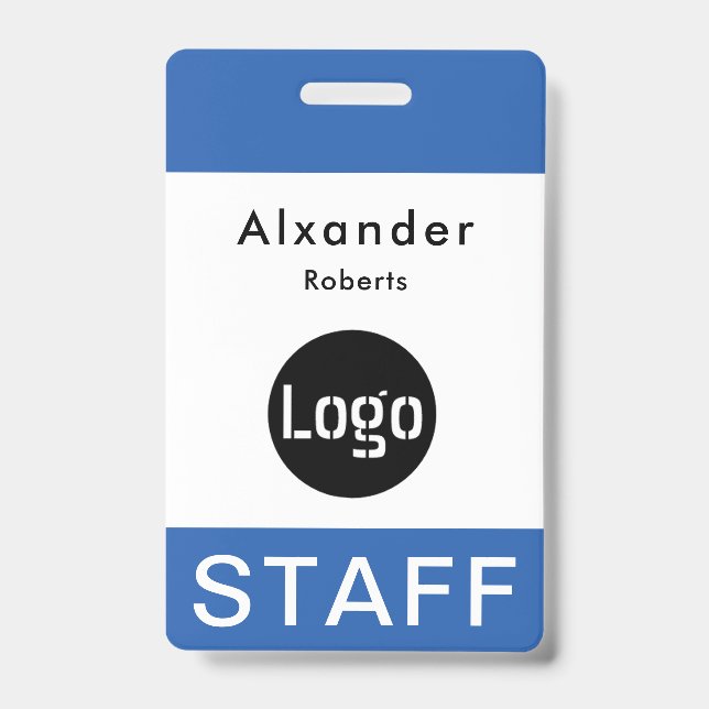 Staff Name Badge Blue, Custom Logo ID Badge (Front)