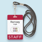 Staff Name Badge with Lanyard Custom Logo Red