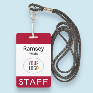 Staff Name Badge with Lanyard Custom Logo Red ID Badge