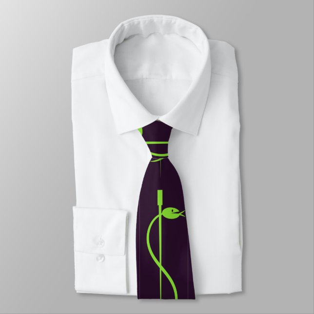Staff of Asclepius Tie: Green Serpent Lives -black Tie (Tied)