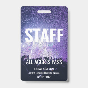 Staff Pass White All Access Music Festival Concert ID Badge