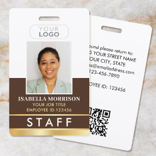 Staff Photo ID Badge Logo Elegant Brown Gold