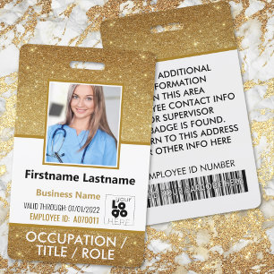 Staff Photo ID Barcode Logo 14K Gold Glitter Badge