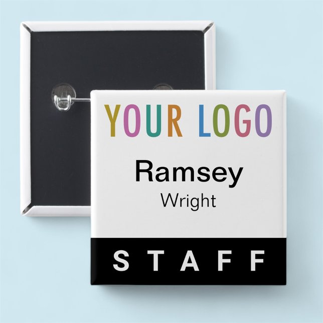 Staff Pin Back Name Badge with Logo Black Button (MISOOK Staff Square Black Name Button with Logo)