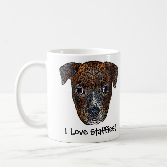 Staffie Pup 'I Love Staffies!' Mug (Left)