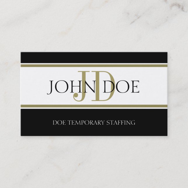 Staffing Agency Gold Stripe W/W Business Card (Front)