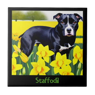Staffodil - Staffy in the Daffodils Ceramic Tile