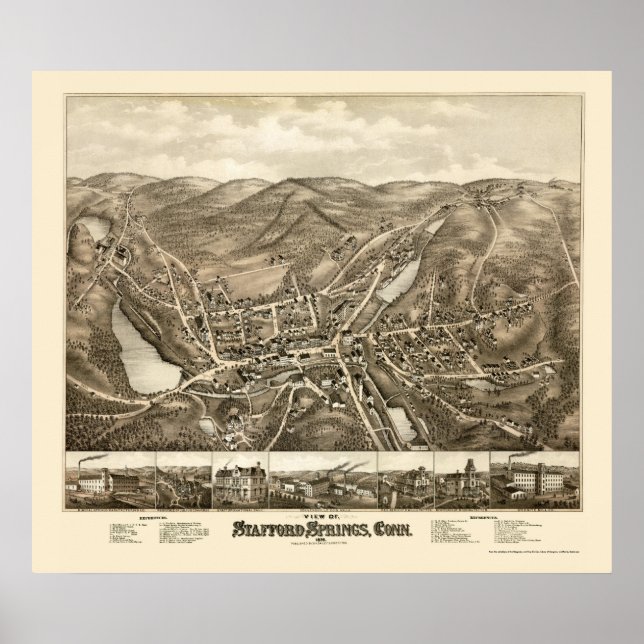 Stafford Springs, CT Panoramic Map - 1878 Poster (Front)