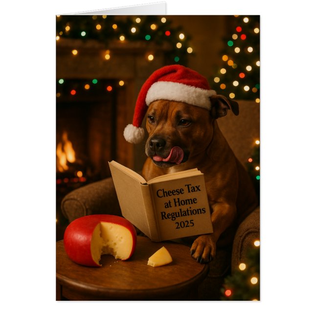 Staffordshire Bull 'Cheese Tax' Christmas card (Front)