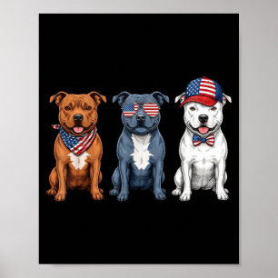 Staffordshire Bull Terrier 4th Of July Flag Dog Poster