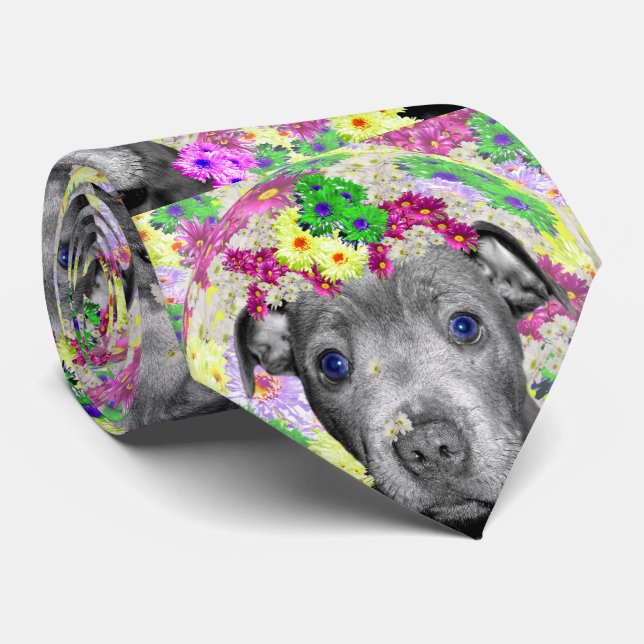 Staffordshire Bull Terrier And Daisies, Tie (Rolled)