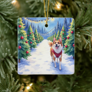 Staffordshire Bull Terrier at Christmas Tree Farm Ceramic Ornament