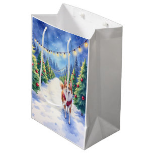 Staffordshire Bull Terrier at Christmas Tree Farm Medium Gift Bag