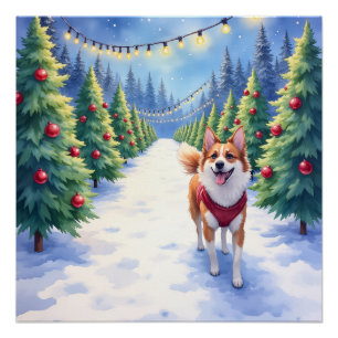 Staffordshire Bull Terrier at Christmas Tree Farm Poster